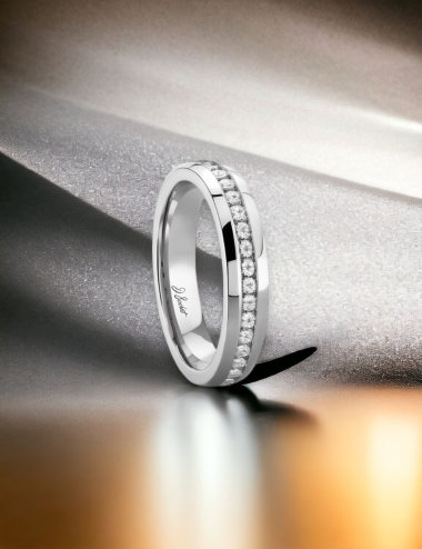Women's 'A Way to Love' wedding band in platinum with white diamonds by D.Bachet, luxury French craftsmanship.