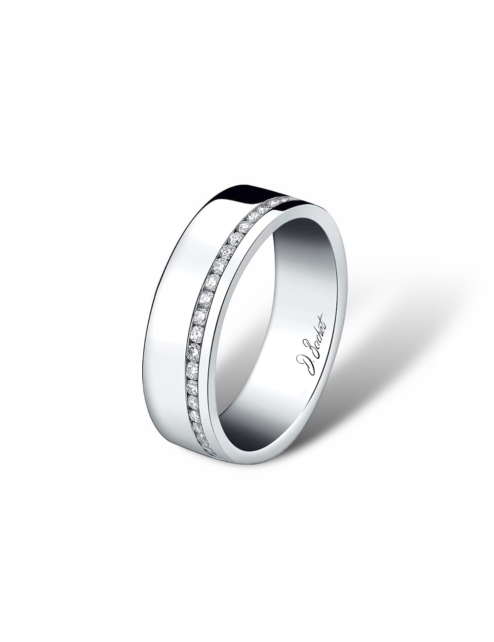 Unique 6mm wide wedding band breaking tradition with a powerful, luminous design, perfect for daily wear.
