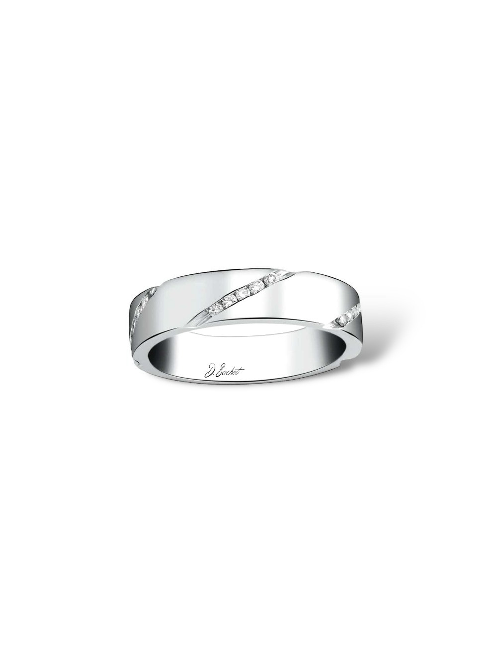 Graphic white diamond women's wedding band, available in platinum, yellow/rose gold, also in black diamonds.