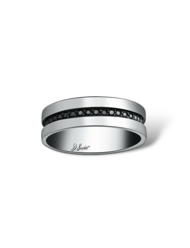 Contemporary men's wedding band in black diamonds, platinum/gold, various widths, also in white diamonds, French craftsmanship.