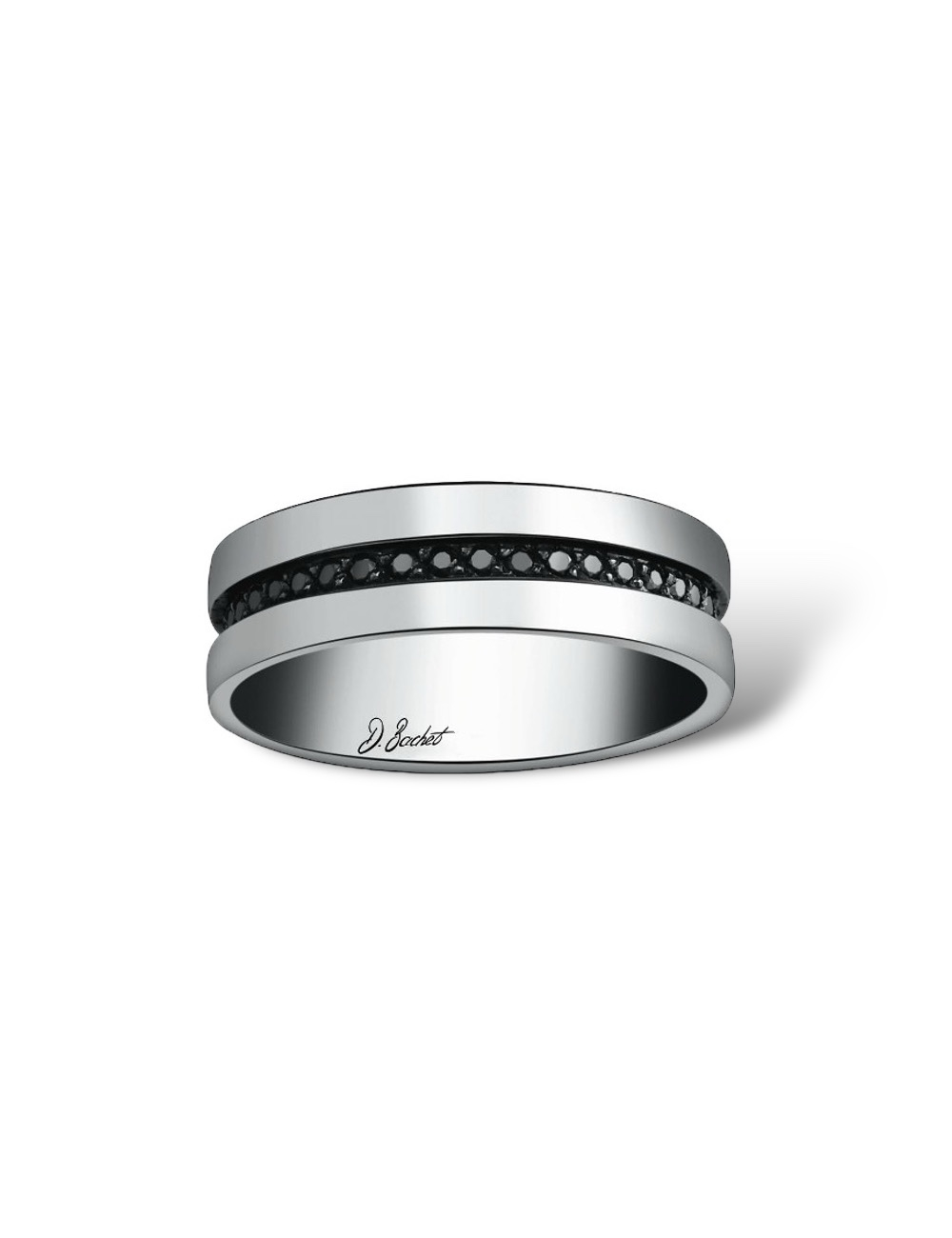 Contemporary men's wedding band in black diamonds, platinum/gold, various widths, also in white diamonds, French craftsmanship.
