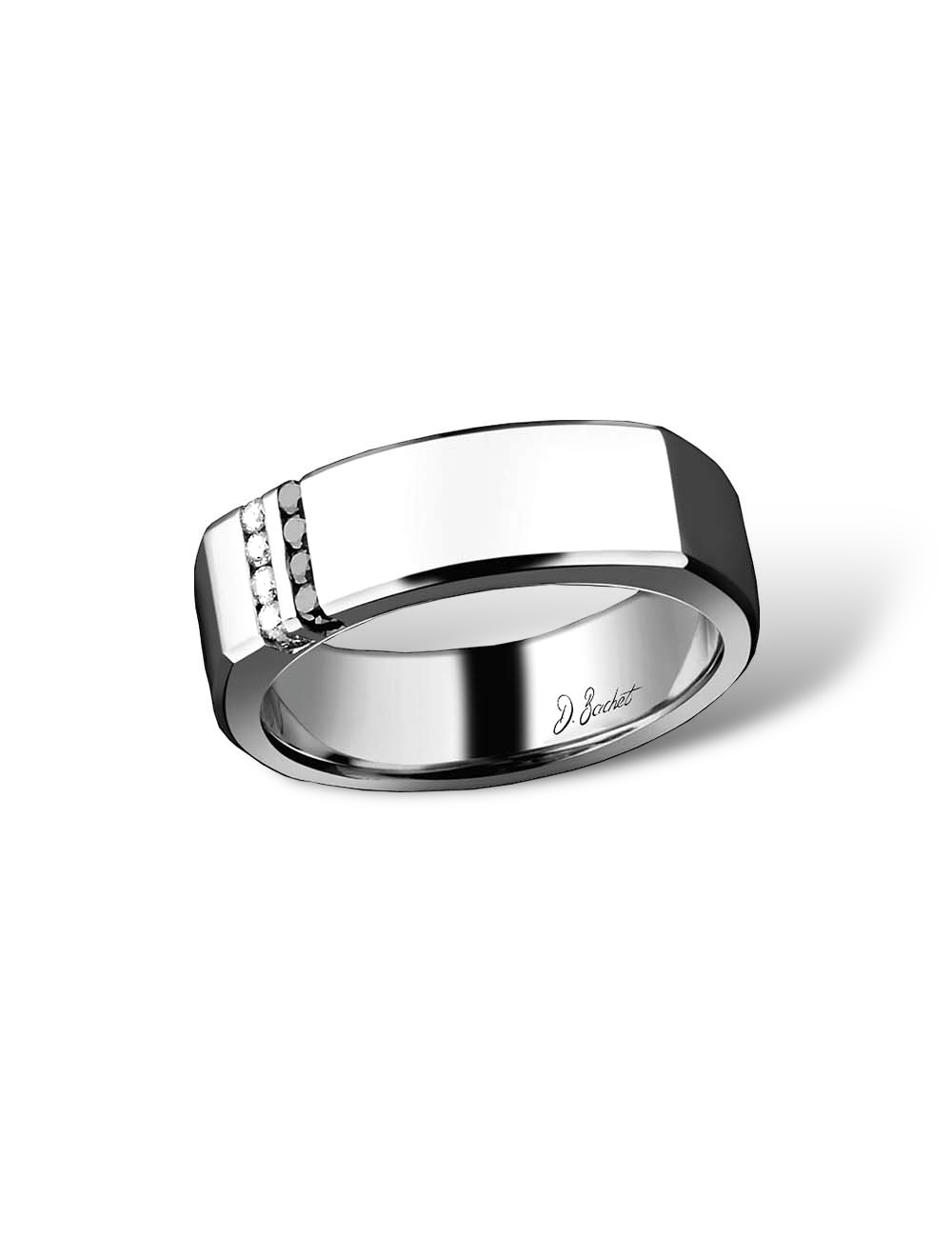 Men's 'Dynamik' ring with white and black diamonds, modern and unique style, perfect for a bold look.