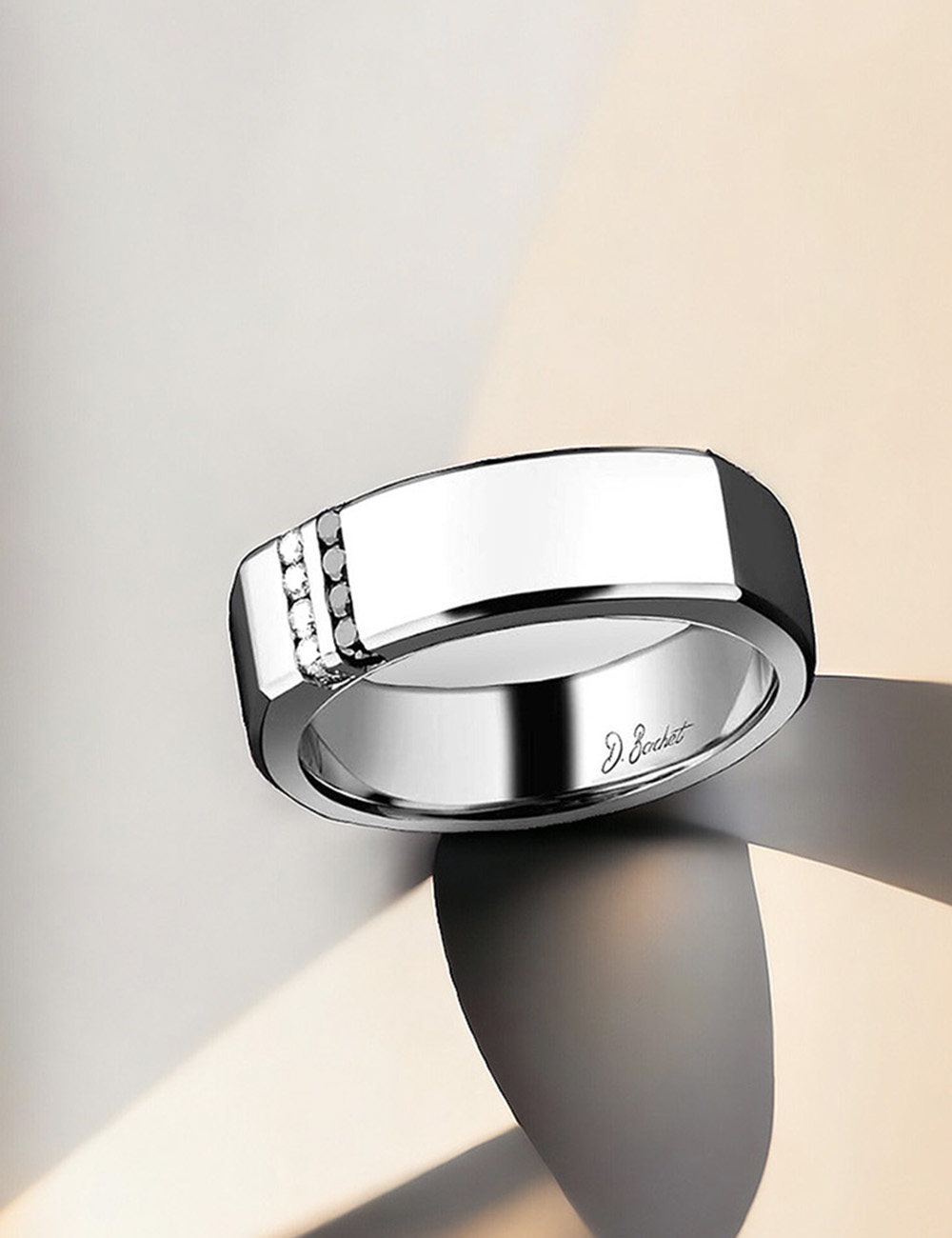 Men's 'Dynamik' ring with white and black diamonds, modern and unique style, perfect for a bold look.