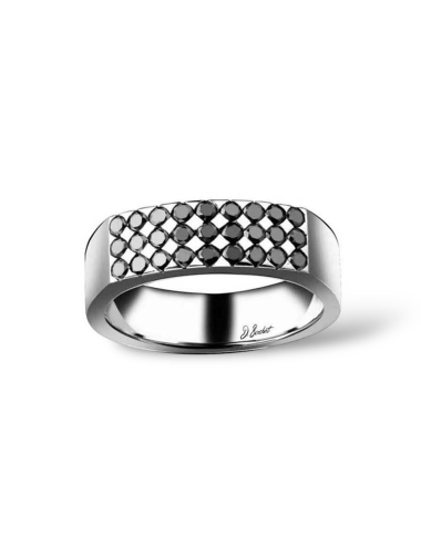 Platinum 'Mystérieux' signet ring with 27 black diamonds, unique style for the bold and elegant man.