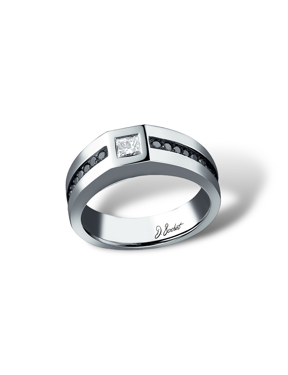 Modern signet ring for men in platinum and diamonds