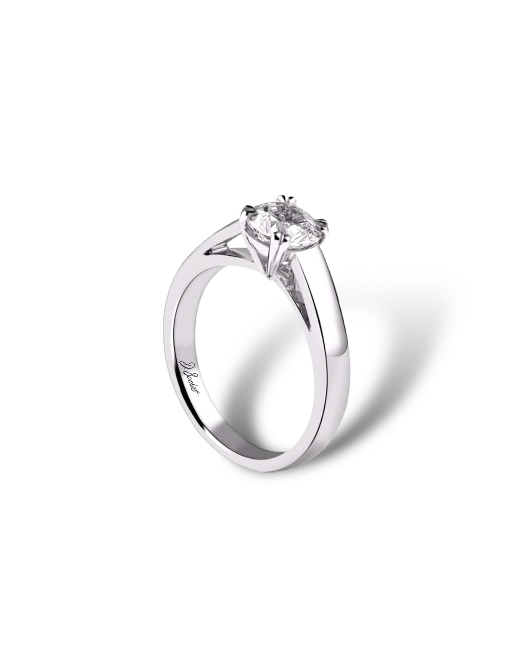 Modern platinum solitaire ring with 0.50 ct white diamond, sleek design for timeless elegance.