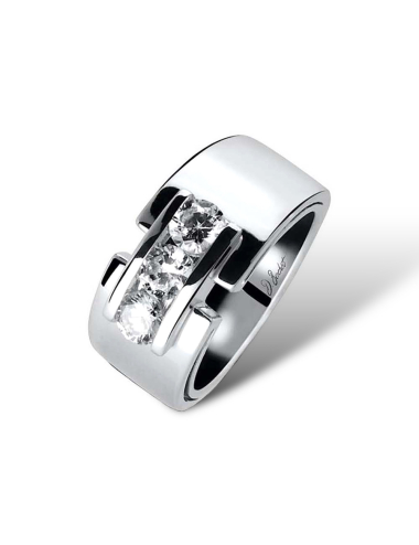 Sparkling platinum ring, 3 natural diamonds, ethically sourced, gold customization option.