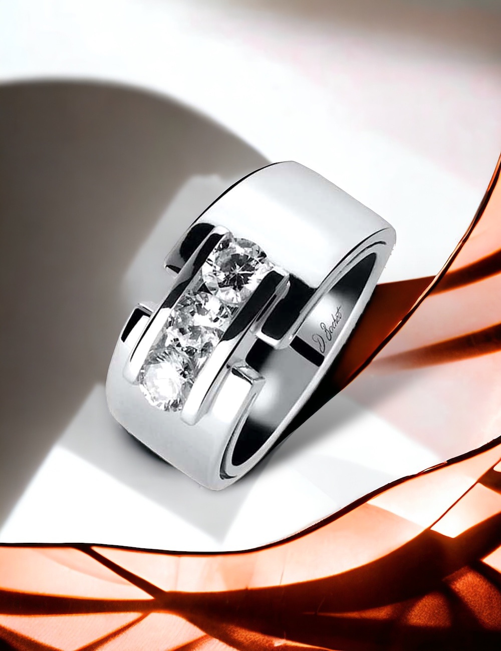 Luxury ring with 3 natural 0.30 ct diamonds in platinum, ethical, gold options available.