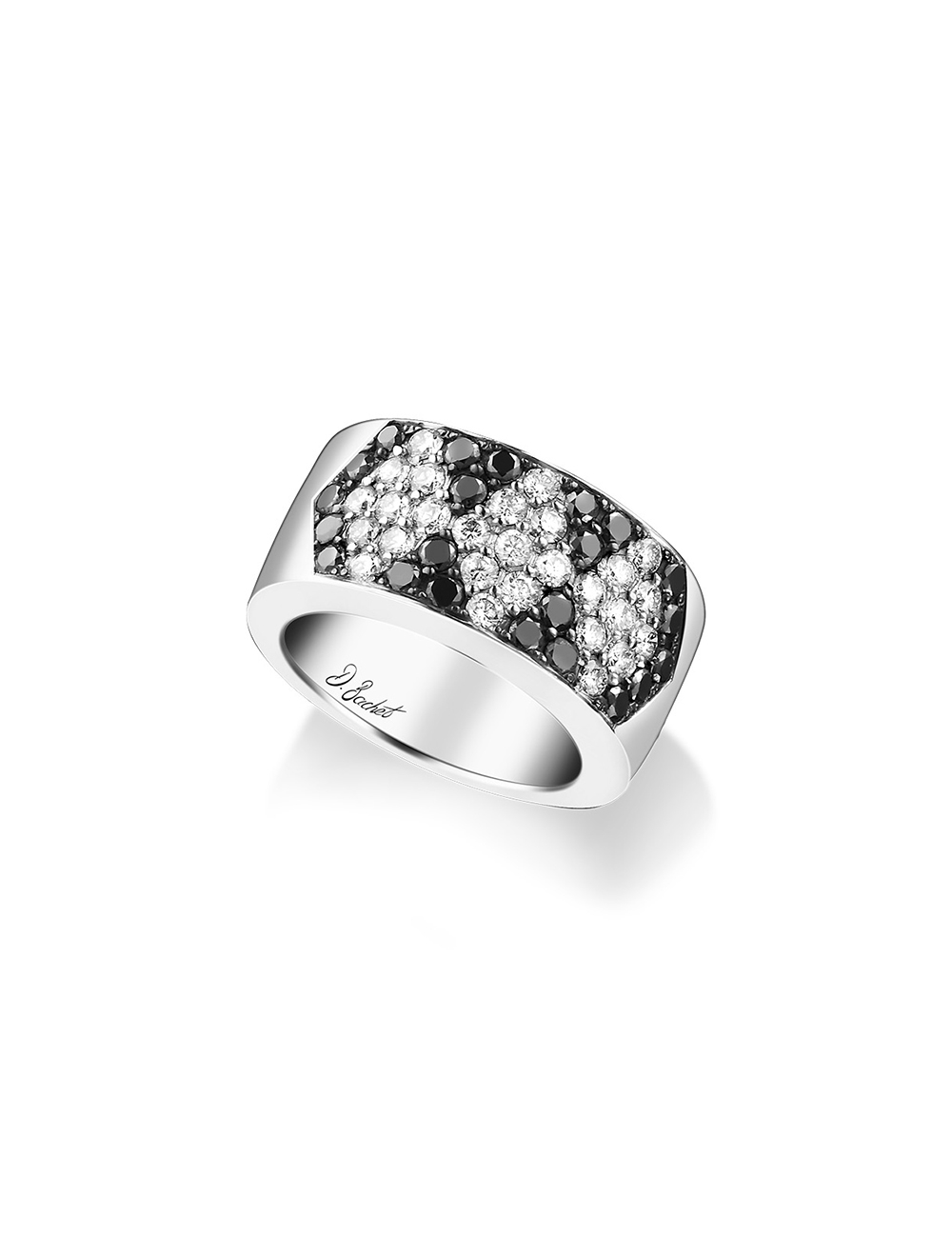 Bague Femme Charleston: Énergie, Caractère et Élégance - Pavage de Diamants Blancs et Noirs.