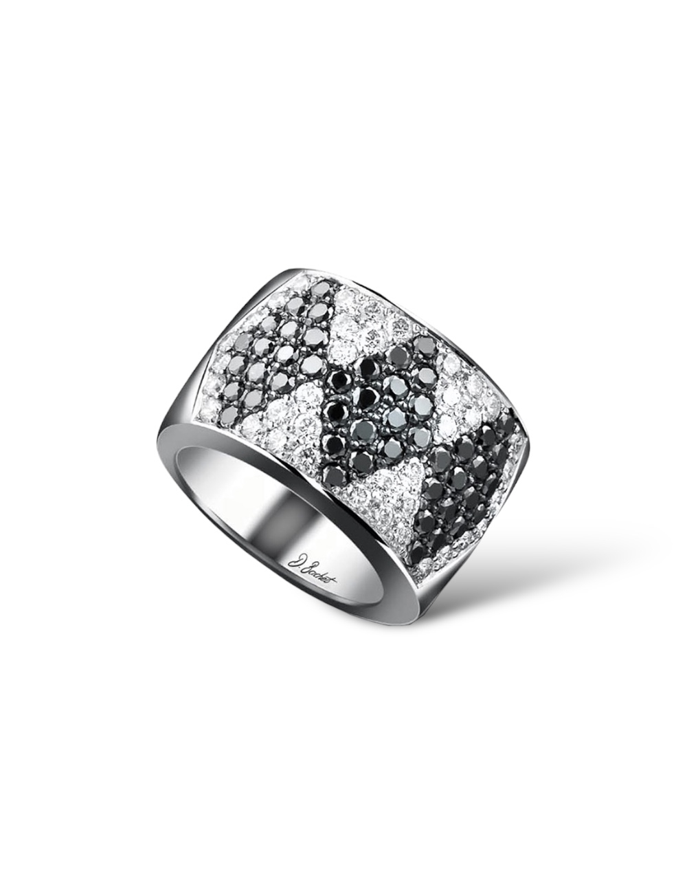 Platinum Ring Paved with Black and White Diamonds - Symbol of Elegance and Powerful Contrasts.