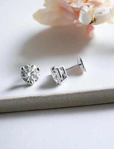0.15 carat diamond earrings set in white gold, elegant asymmetric design for modern sophistication.