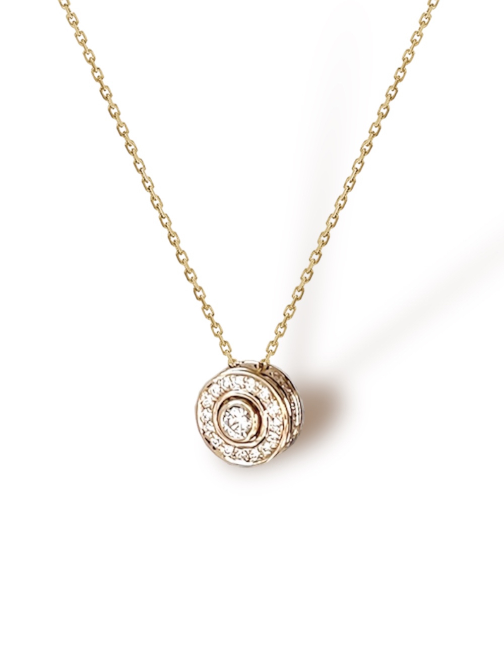 D.Bachet's Life Necklace: Central 0.20ct white diamond with halo & life flower design.
