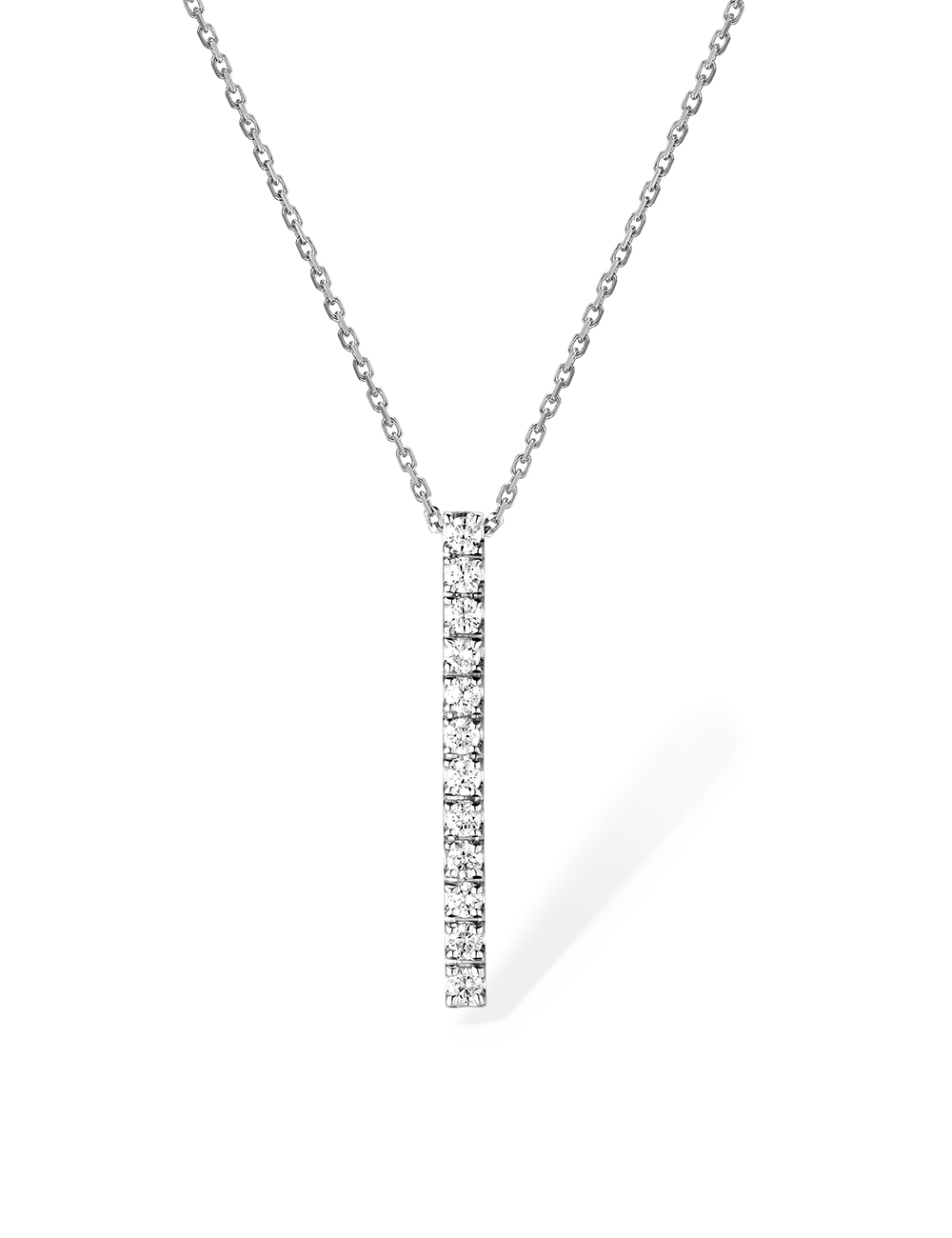 An Exceptional Jewel: Women's white gold bar necklace with 12 sparkling white diamonds.