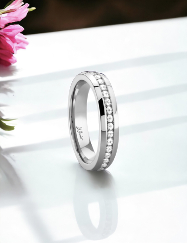 D.Bachet A Way to Love women's band, with white diamonds, handmade, ethical French jewelry.