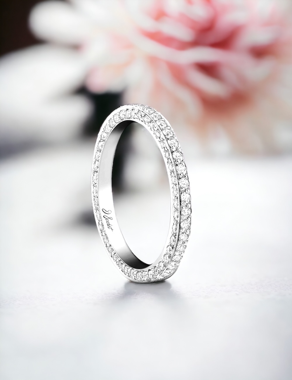 Exquisite women's band, grain setting, white diamonds, 360° sparkle, handmade in France by D.Bachet.