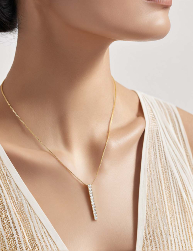 Yellow gold Millésime pendant, 12 white diamonds, luxury jewelry handcrafted in France.