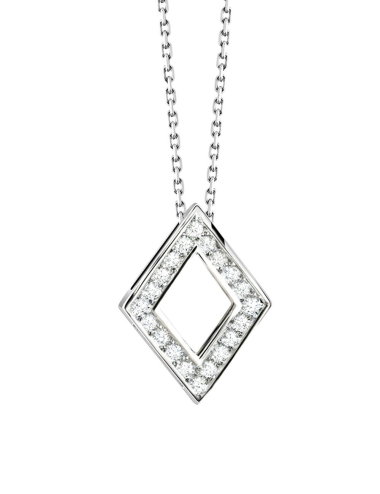 Découvrez le pendentif DayLight Losange de D.Bachet, un collier chic pour femme en or blanc avec diamants blancs.