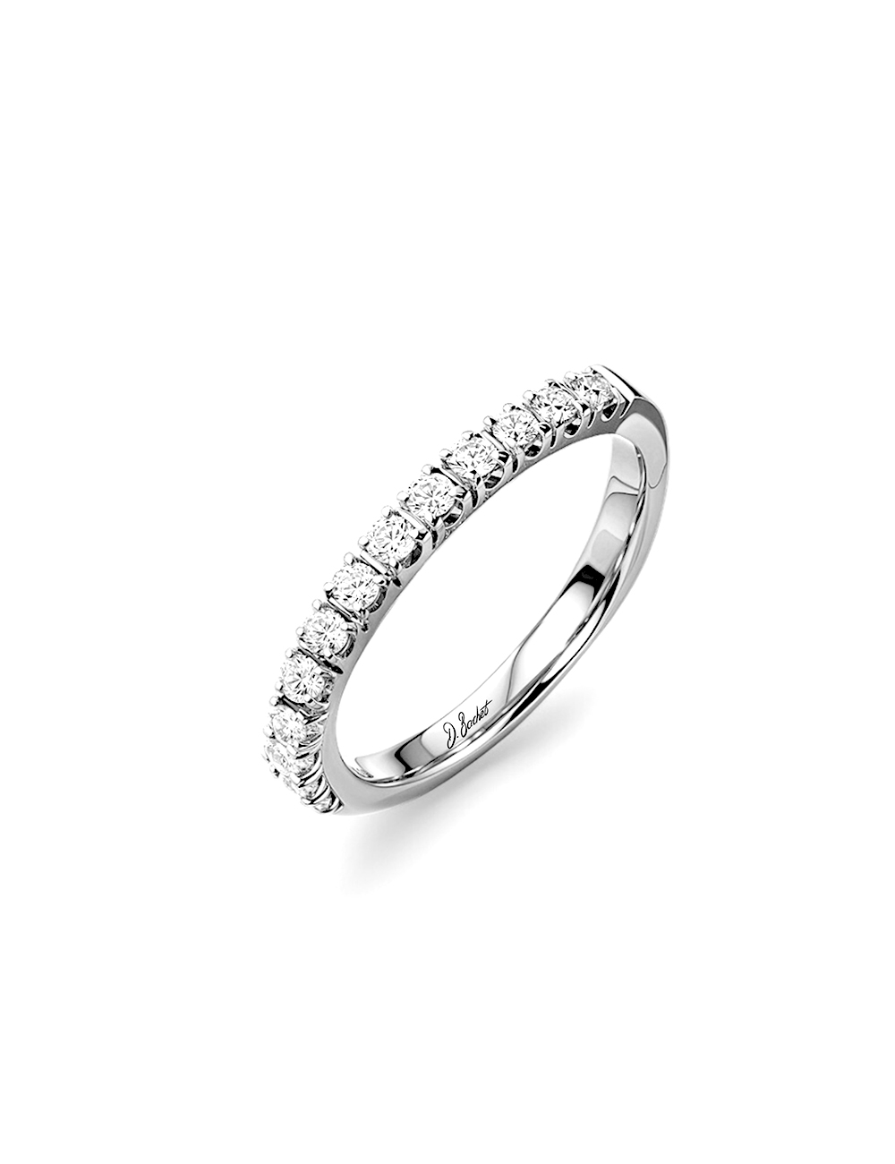 Alliance pour femme en platine, design moderne aux griffes sculptées et finitions brillantes.