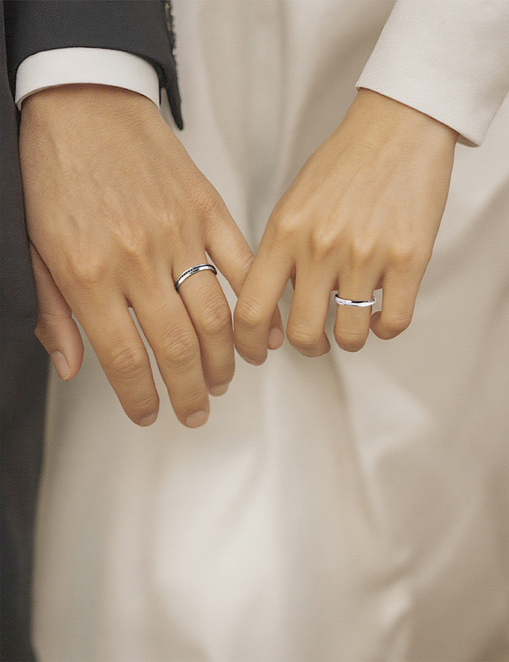 Matching eternity wedding bands for a couple set with white diamonds and black diamonds