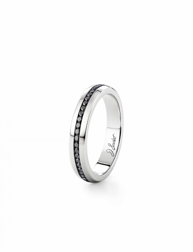 Men's platinum jonc ring with black diamonds, graphic and bold design by D.Bachet.