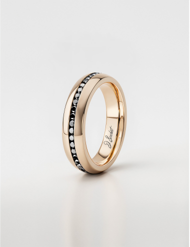 Alliance de mariage homme moderne en or rose et serti de diamants noirs en tour complet