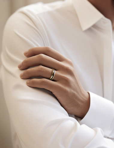 Wide jonc ring for men with black diamonds, bold and modern design by D.Bachet