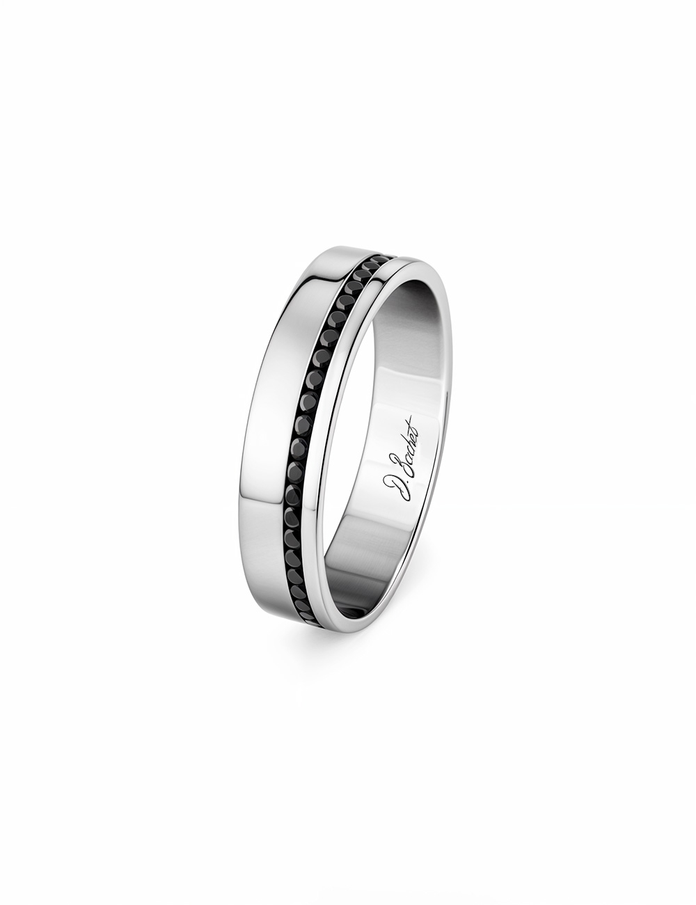 Alliance homme design moderne et unique, en platine et diamants noirs, confort optimal