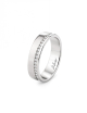 Platinum wedding band for women, with channel-set white diamonds and a sleek modern design.