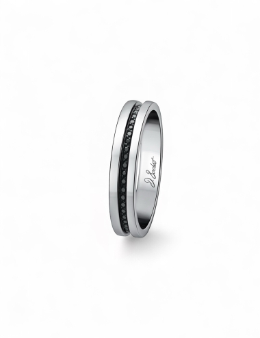 Bague en platine D.Bachet avec diamant, design contemporain, savoir-faire artisanal français.