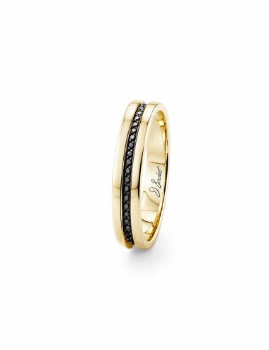 D.Bachet yellow gold ring with hand-set diamond, refined French jewelry design.