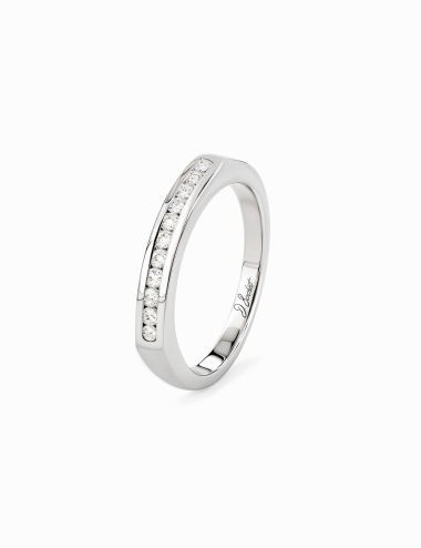 Bague Horizon homme en platine, alliance moderne sertie de diamants, joaillerie de luxe D.Bachet.