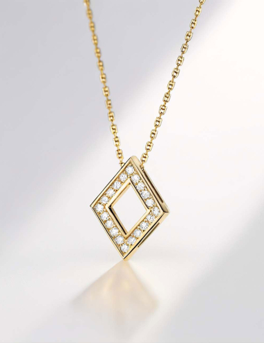 Pendentif femme en or jaune 18 carats, losange serti de diamants blancs, collier de luxe D.Bachet.
