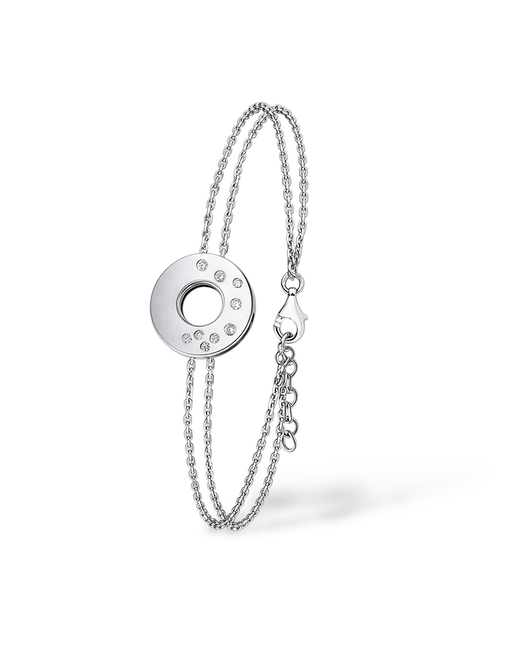 Bracelet femme Cercle Cascade en or blanc et diamants, bijou luxe au design moderne, joaillerie française D.Bachet.