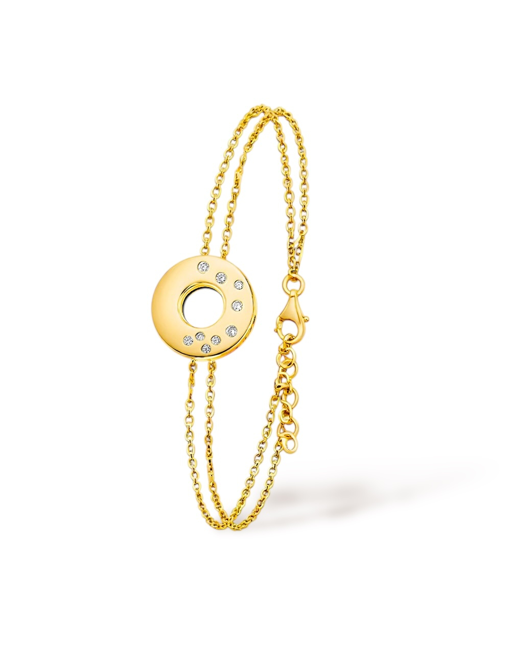 Bracelet femme Cercle Cascade en or jaune serti de diamants, bijou raffiné et lumineux, idée cadeau de luxe.