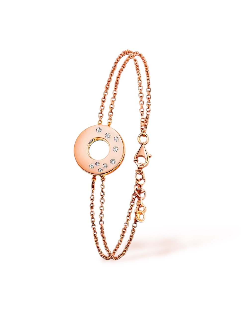 Bracelet femme Cercle Cascade en or rose et diamants, création délicate et intemporelle, joaillerie haut de gamme.