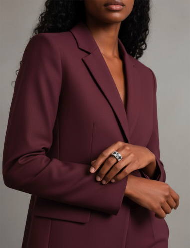 Bague femme Charleston en platine, motif losanges serti de diamants noirs, création D.Bachet.