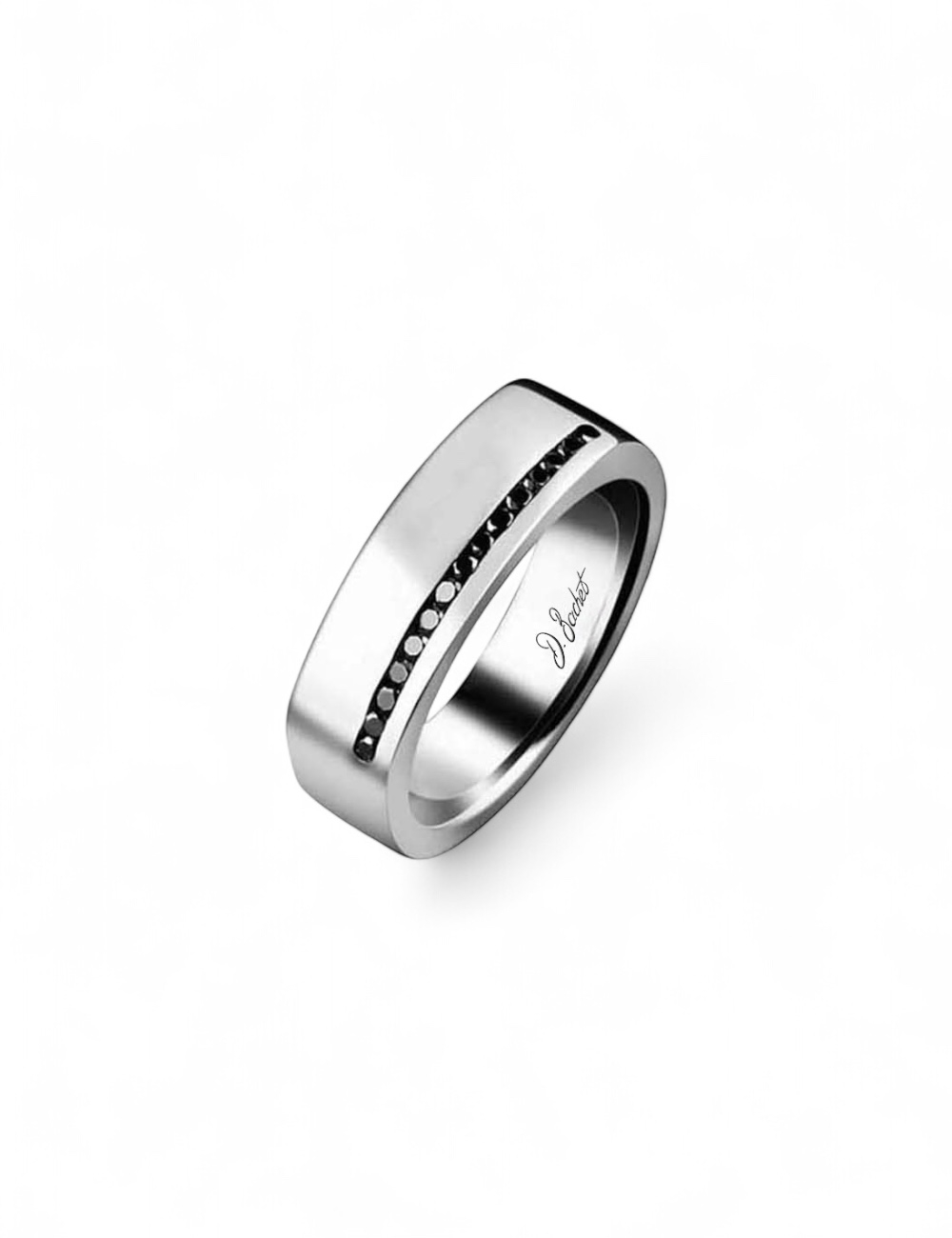 Perfect men’s platinum signet ring with black diamonds – Contemporary wedding ring by D.Bachet.
