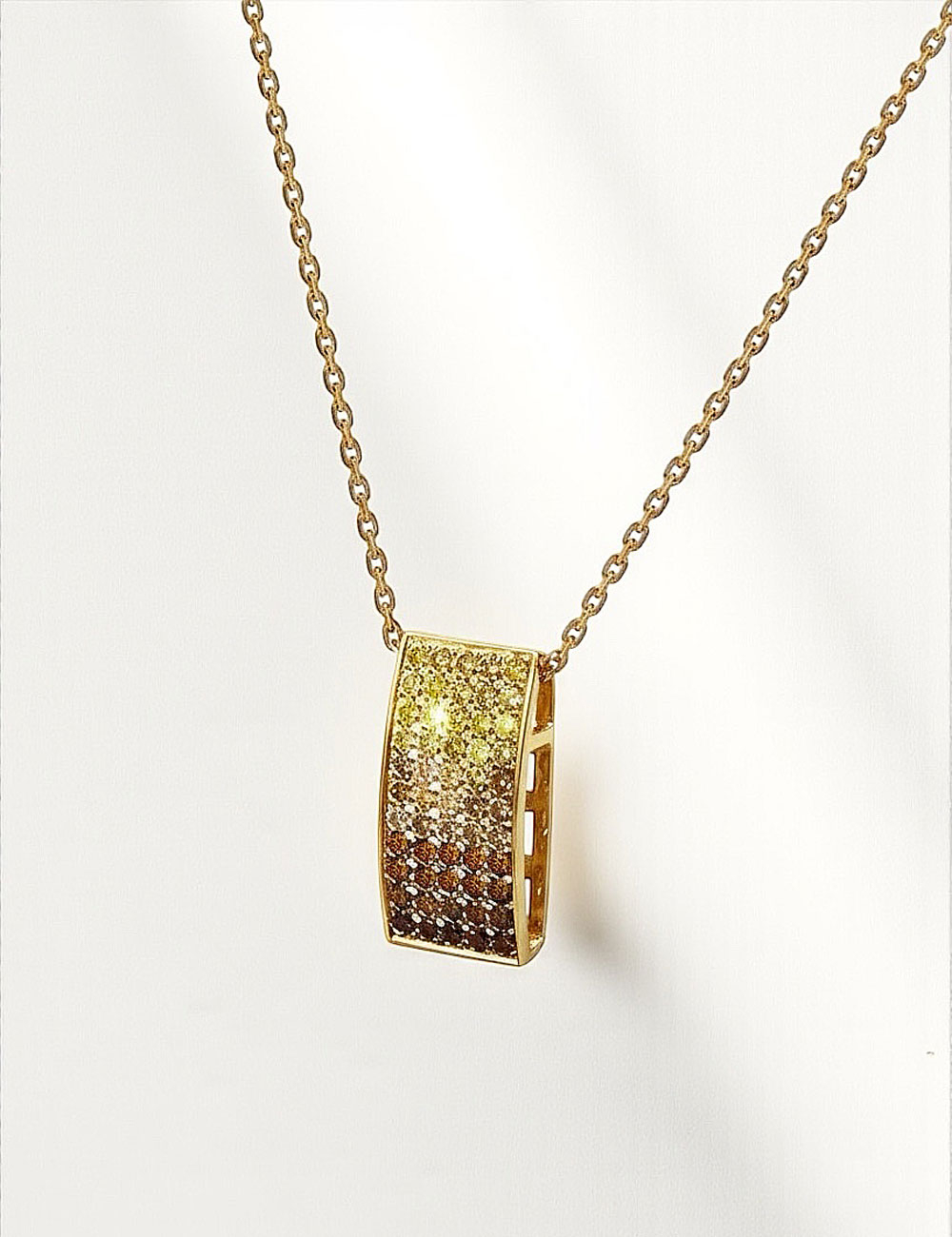 Gold pendant with colored diamonds, luxury D.Bachet jewelry with contemporary design.