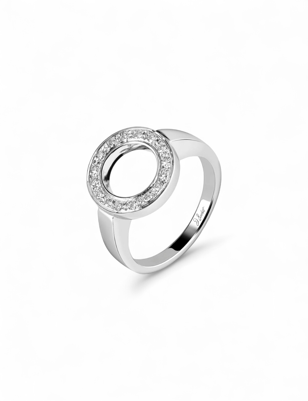 Platinum women’s circle ring set with white diamonds, timeless jewelry with a modern and radiant design.
