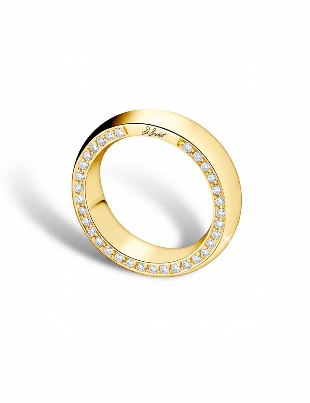 4.5 mm yellow gold unisex D.Bachet wedding band, edge set with white diamonds, subtle and sleek shine.