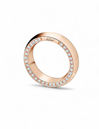 4.5 mm rose gold D.Bachet wedding band, for men and women, edge set with black diamonds, contemporary style.