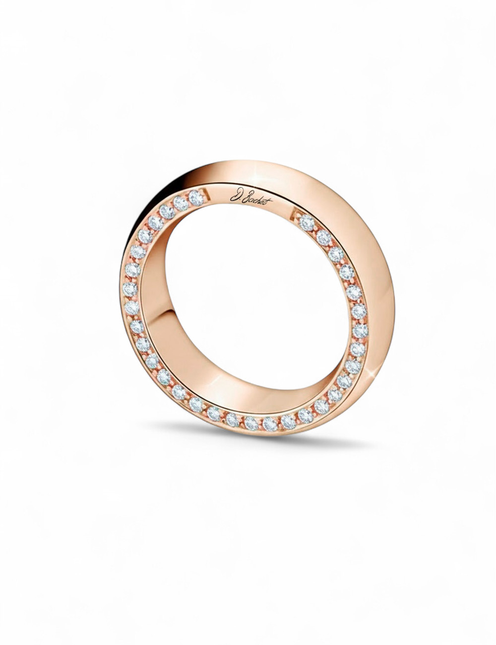 4.5 mm rose gold D.Bachet wedding band, for men and women, edge set with black diamonds, contemporary style.