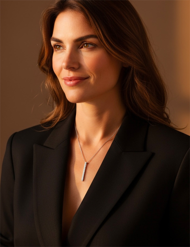 Pendentif en or blanc serti de 12 diamants, création joaillière D.Bachet au design contemporain et raffiné.