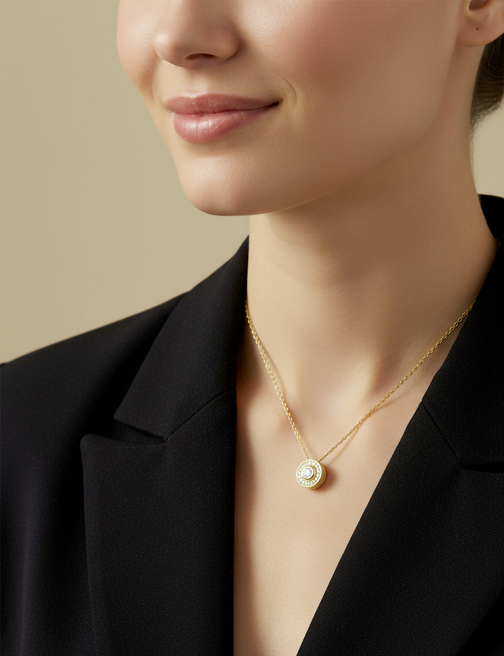 Yellow gold necklace with 0.20 ct white diamond and openwork Flower of Life on the back, by D.Bachet.