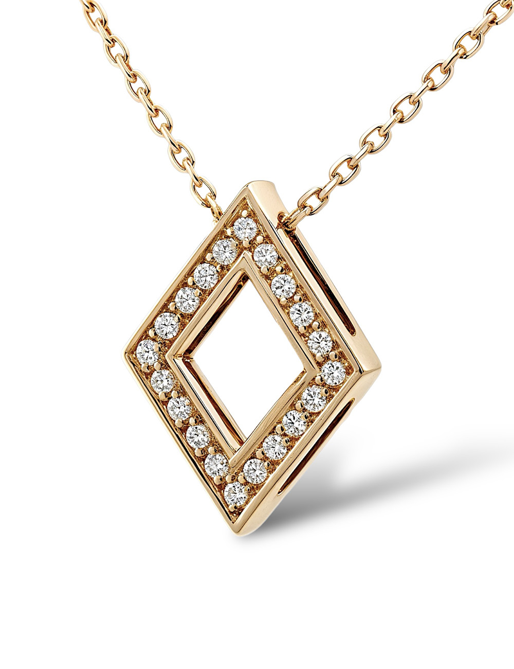 Women’s pendant in 18k yellow gold, diamond-set lozenge shape, luxury necklace by D.Bachet.