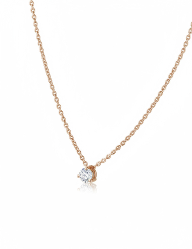 Rose-gold solitaire pendant with natural white diamond, modern style.