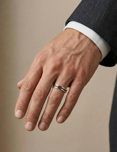 Bague de mariage homme en or rose D.Bachet, joaillerie française, design épuré et contemporain.