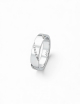 Women’s platinum wedding band set with white diamonds in a diagonal line, clean design and polished finish.