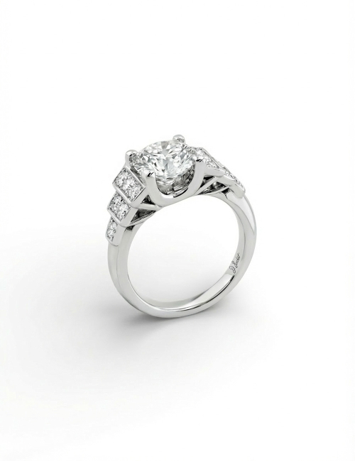 Empire engagement ring in platinum with a 2-carat natural white diamond, visible from the side.