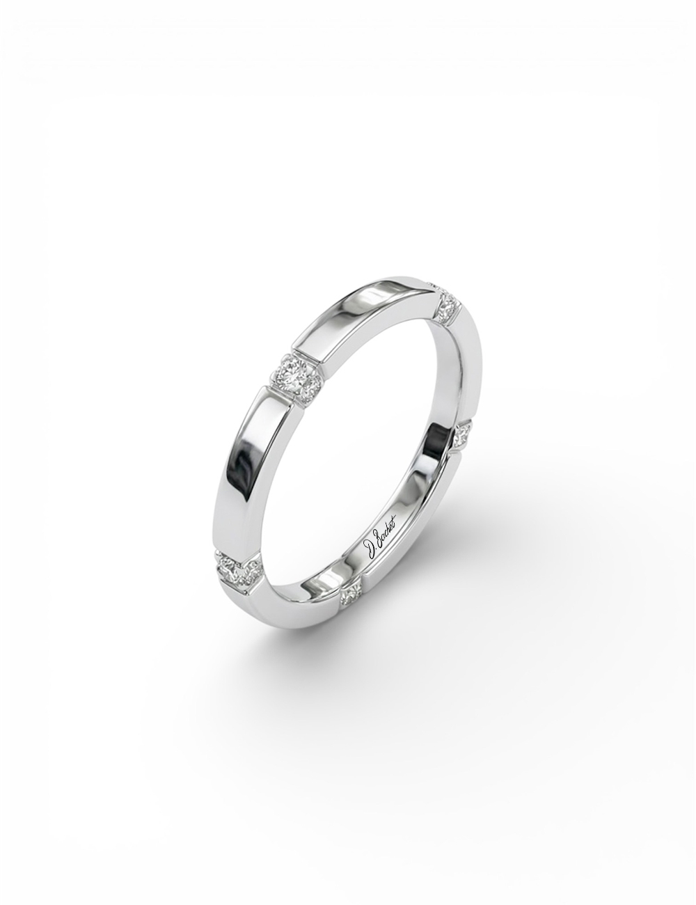 Alliance femme Gravity en platine 950 sertie de diamants blancs sur le dessus et les tranches.